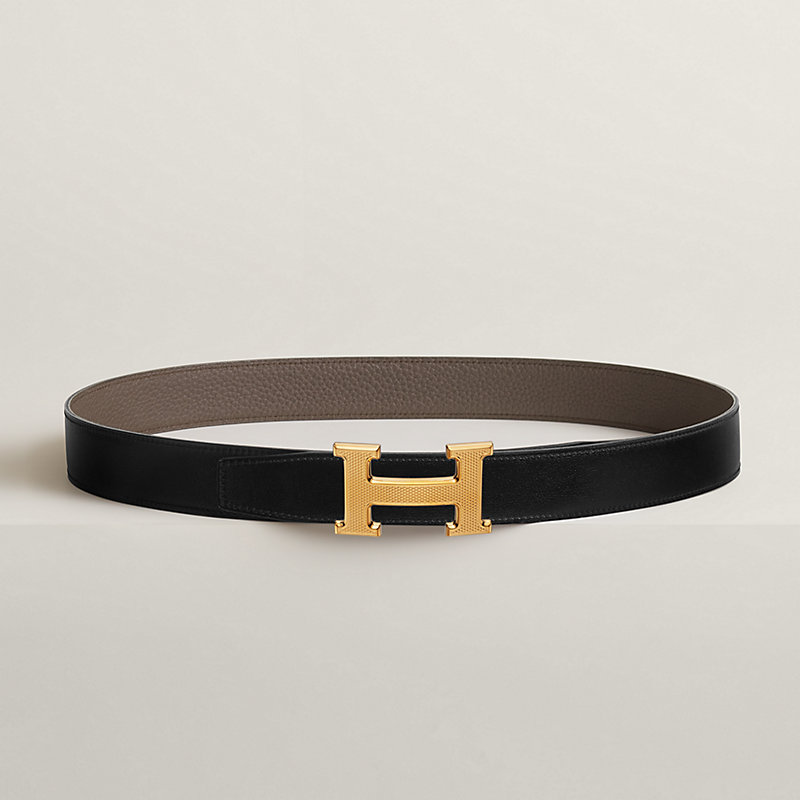 Fibbia da cintura H Guillochée & Pelle reversibile per cintura 32 mm