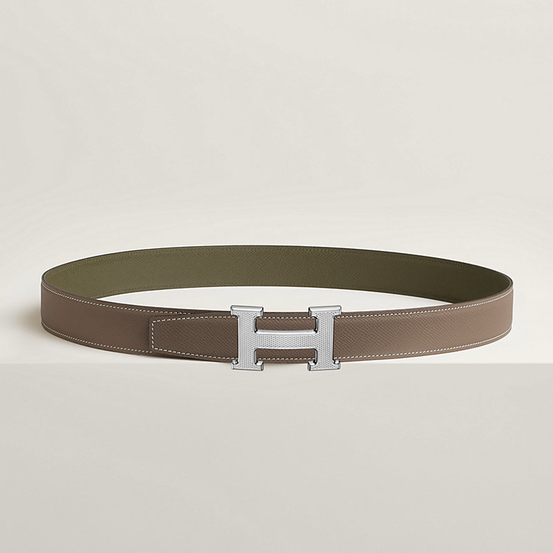 Fibbia da cintura H Guillochée & Pelle reversibile per cintura 32 mm