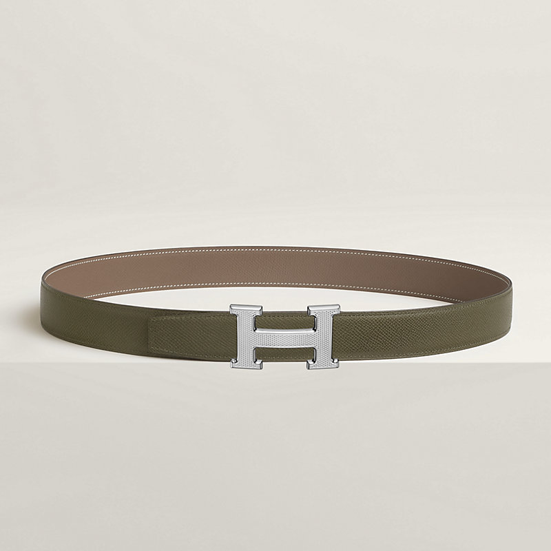 Fibbia da cintura H Guillochée & Pelle reversibile per cintura 32 mm