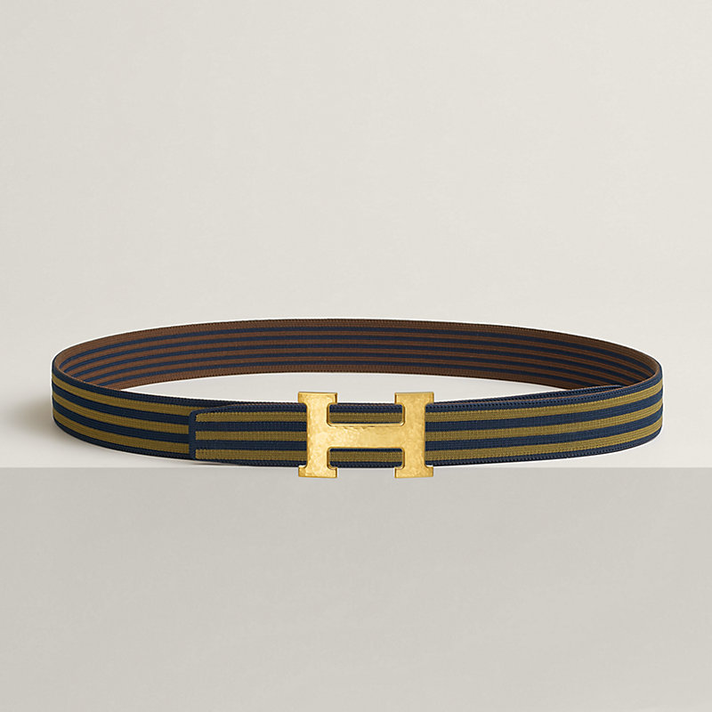 Fibbia da cintura H Martelée & Fascia per cintura reversibile Stripes 32 mm