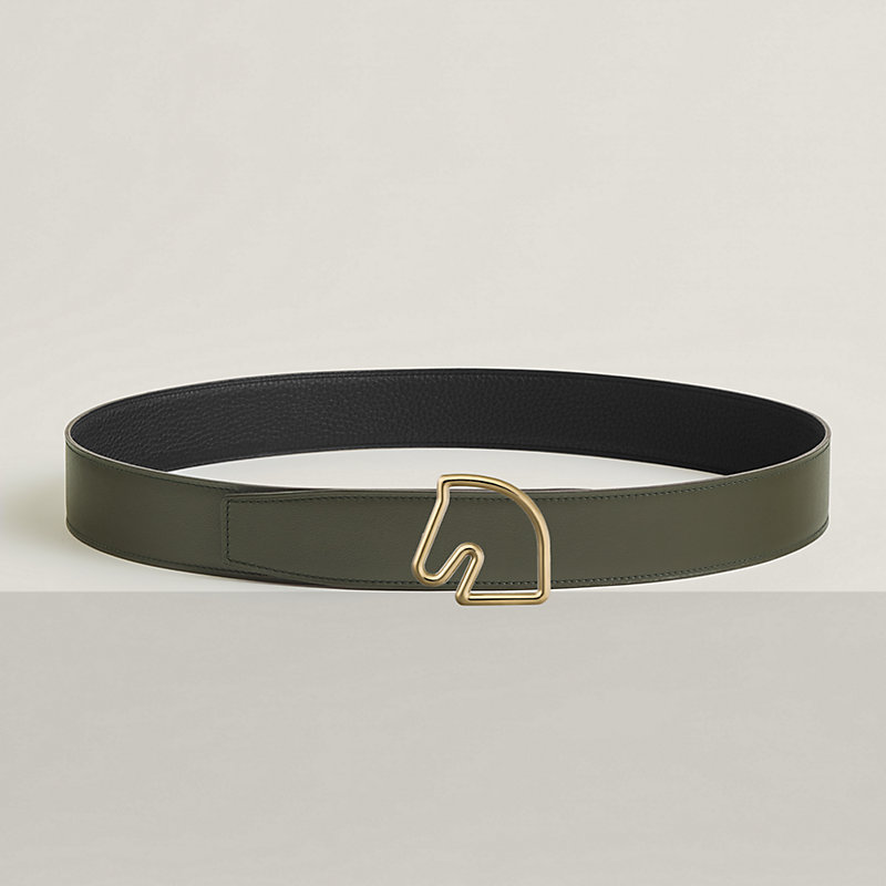 Fibbia da cintura Tête de Cheval & Pelle reversibile per cintura 38 mm