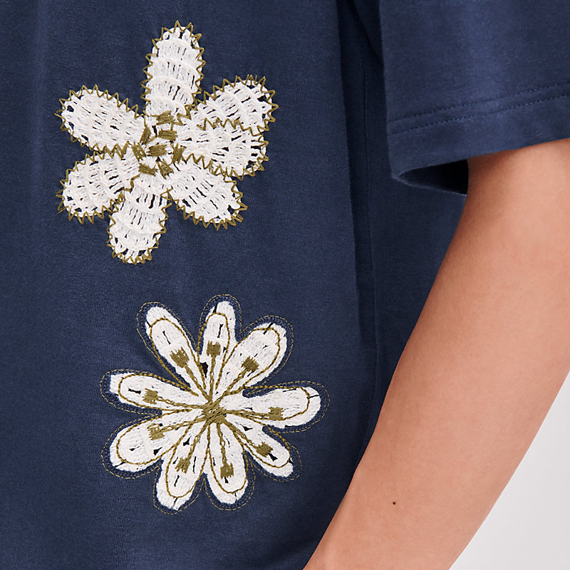 【ワンポイントの花刺繍☆】HERMES Fleurs zigzag Tシャツ Fleurs zigzag