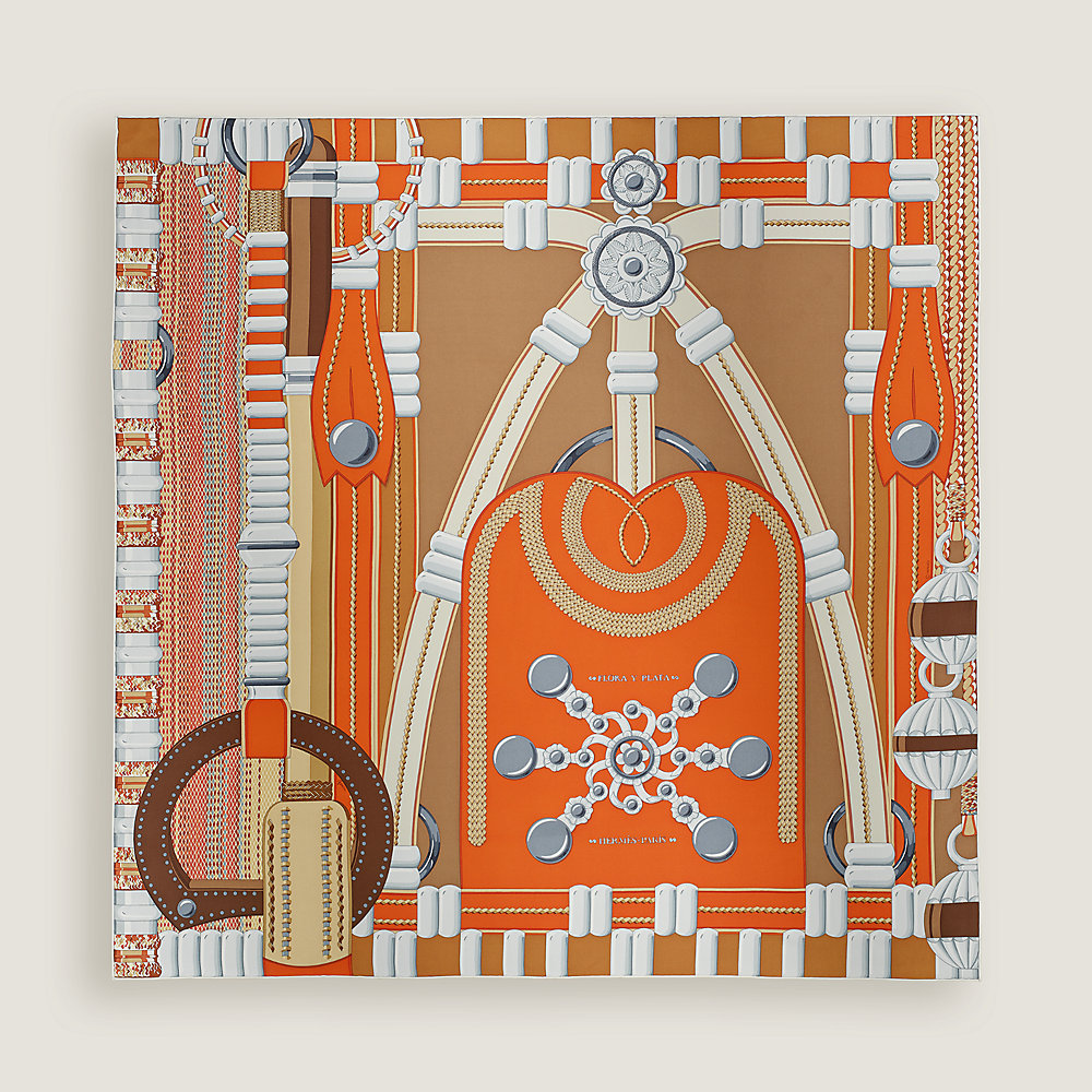 Flora y Plata scarf 90 - Brown | Hermès USA