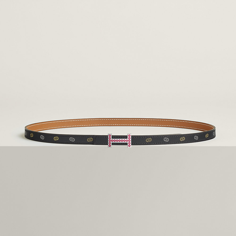 HM FOCUS BUCKLE & REVERSIBLE PEANUT BROWN AND WHITE LEATHER STRAP 13MM GOLD HARDWARE