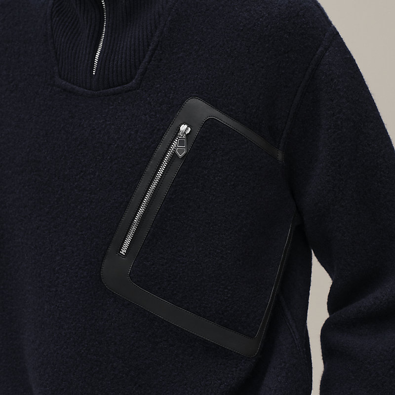 か*ん様 HERMES ZIPPED KNIT Full-zip sweater with leather detail - Orange - XS | Hermès USA