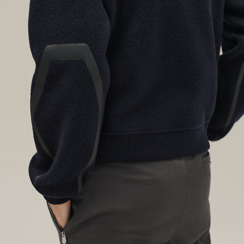 Full-zip sweater with leather detail - Orange - XS | Hermès USA