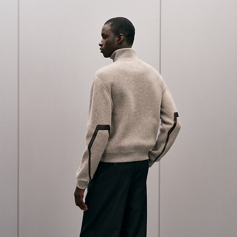 Full-zip sweater with leather detail, View: , view 3 of 6