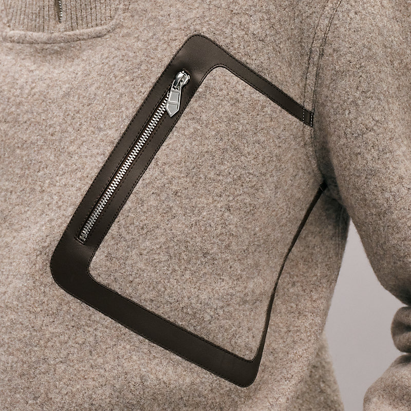 Full-zip sweater with leather detail, View: , view 6 of 6
