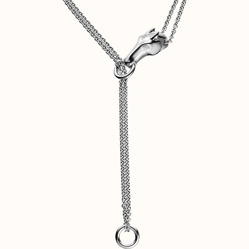 hermes long silver necklace