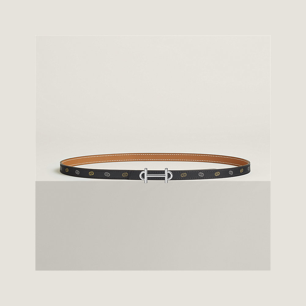 HM GAMMA BUCKLE & REVERSIBLE KHAKI BROWN AND BLACK LEATHER STRAP 13MM SILVER HARDWARE main image 1