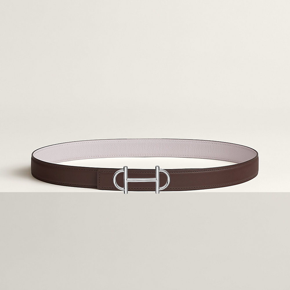 HM GAMMA BUCKLE & REVERSIBLE KHAKI BROWN AND BLACK LEATHER STRAP 13MM SILVER HARDWARE