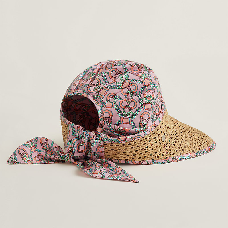 Hermes Raffia Cotton Gemini Hat Cap Navy Hermes Women Gemini Cap, Visor Hat - Size: MEDIUM - Color  main image 3