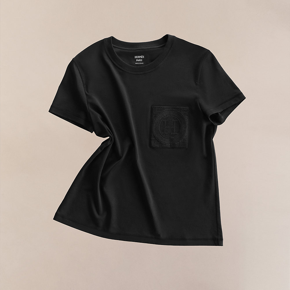Gerade geschnittenes T-Shirt mit bestickter Tasche | Hermès
