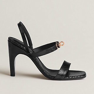 Chanel used shoes 36.5 BLACK LEATHER & LIZARD BUCKLE PUMP SHOES
