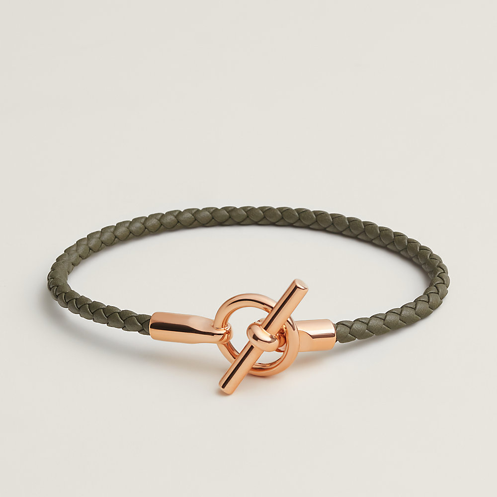 HERMES Grenan leather bracelet Accessories Black Gold Metal