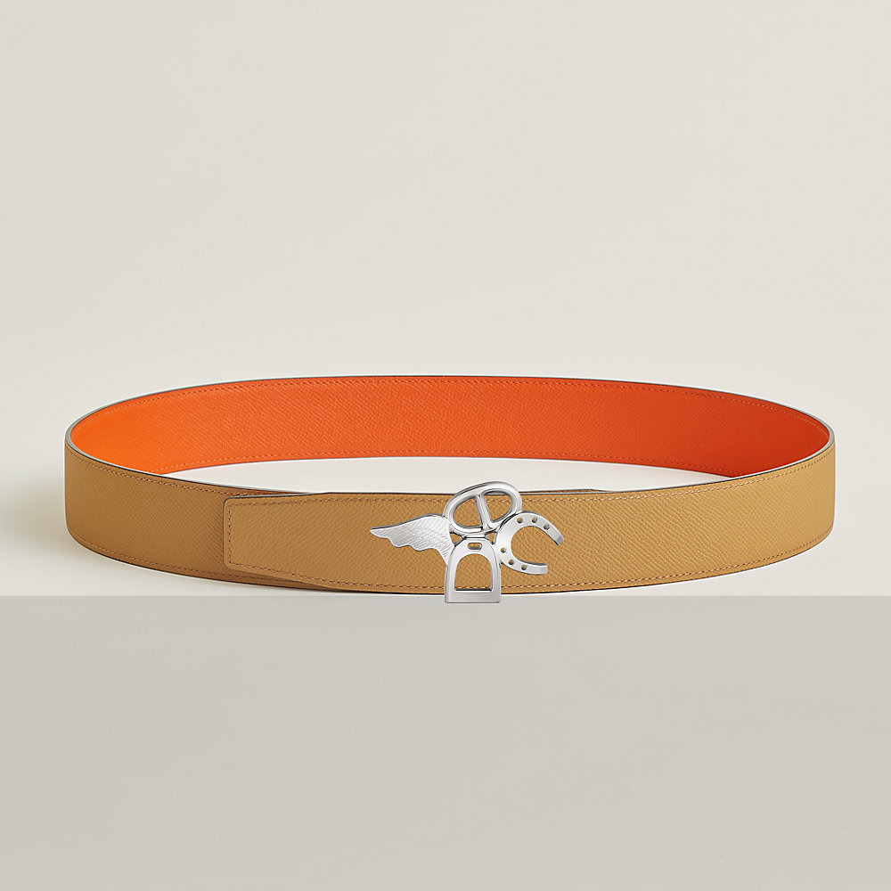 LUCK BELT BUCKLE & REVERSIBLE GINGER ORANGE LEATHER STRAP 38MM GOLDEN HARDWARE