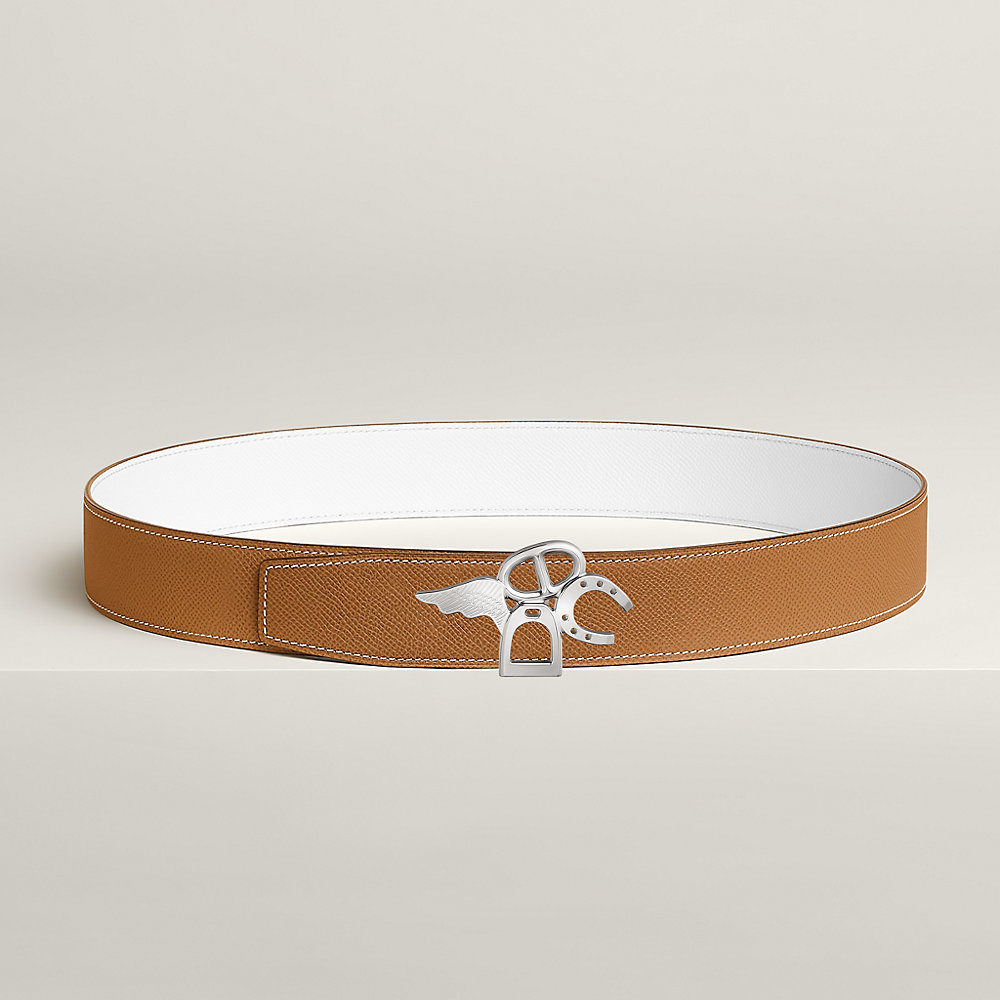 HM LUCK BELT GOLD BUCKLE & REVERSIBLE PEANUT BROWN LEATHER STRAP 38MM