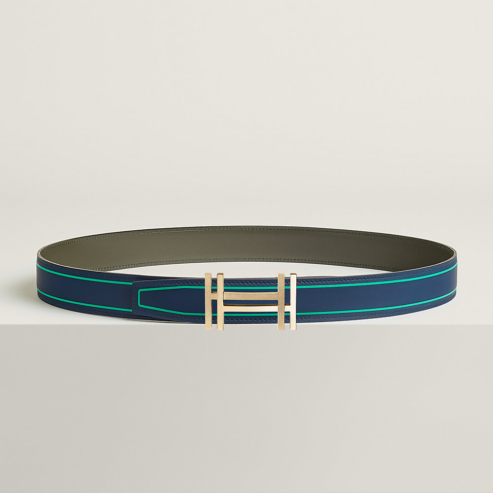 H au Carre belt buckle & Contrast reversible leather strap 32 mm