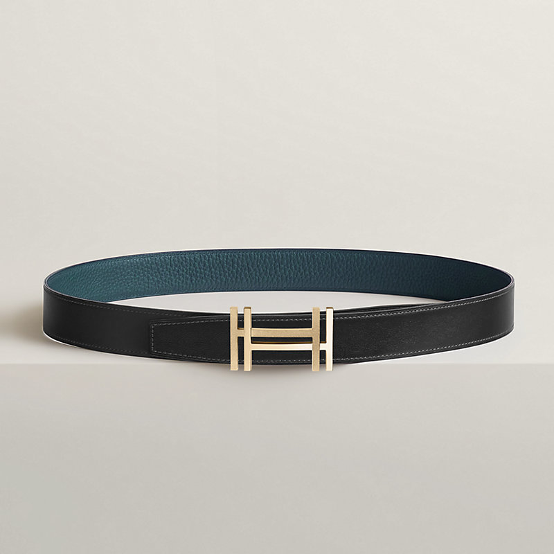 H au Carre belt buckle & Reversible leather strap 32 mm