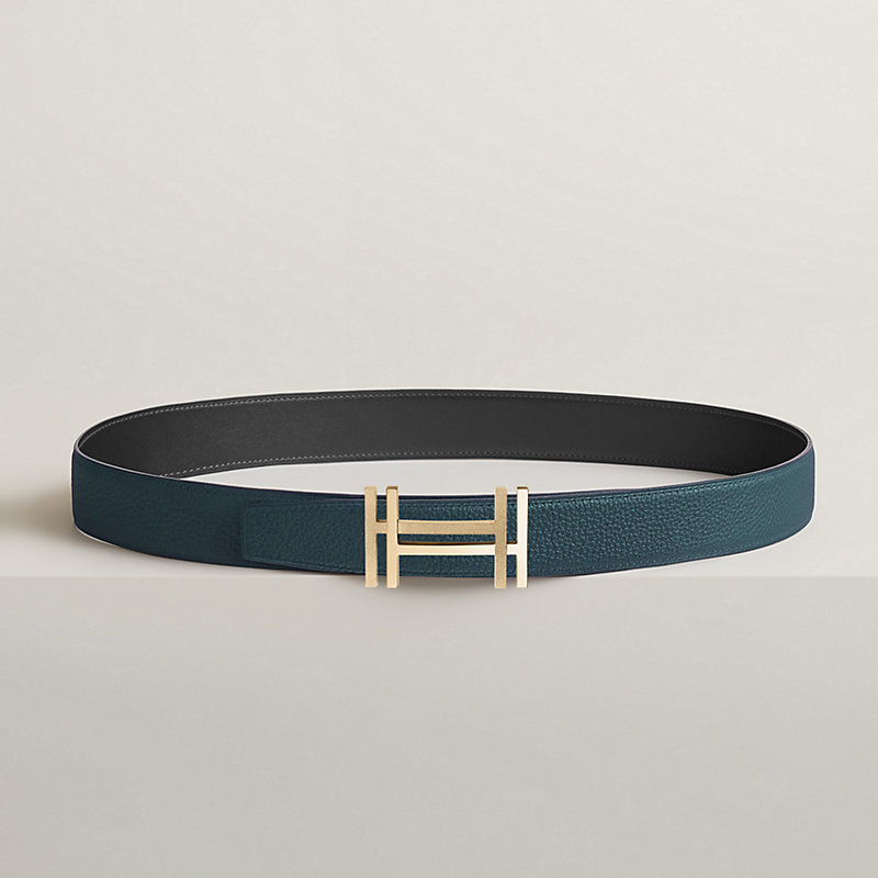 H au Carre belt buckle & Reversible leather strap 32 mm