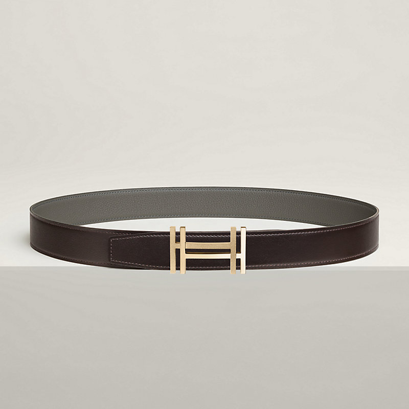 H au Carre belt buckle & Reversible leather strap 32 mm