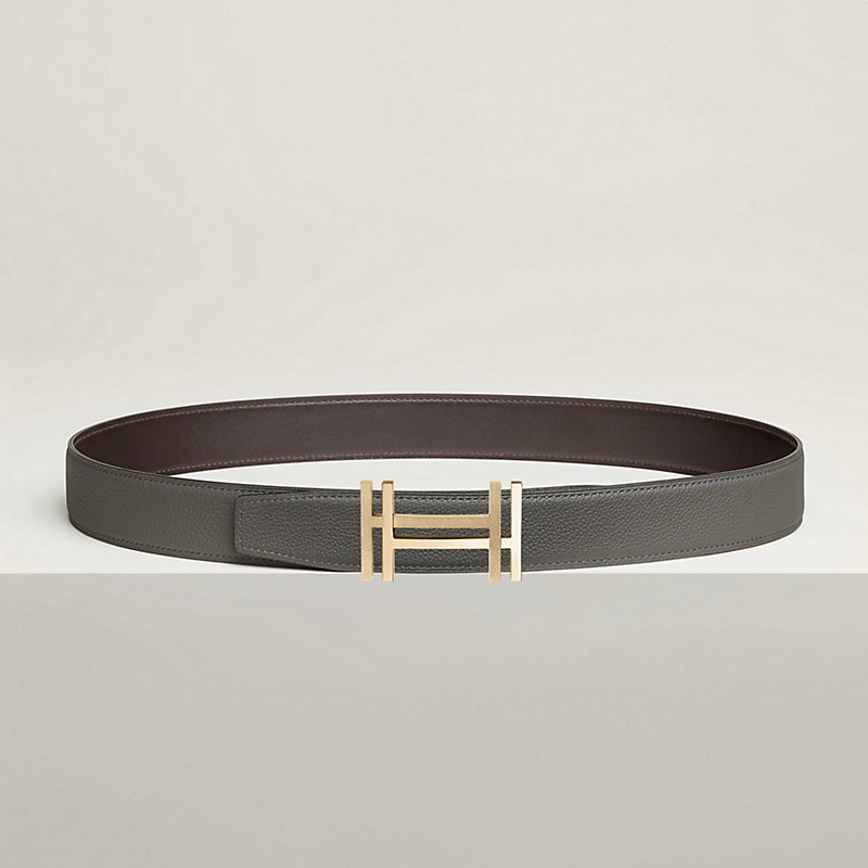 H au Carre belt buckle & Reversible leather strap 32 mm