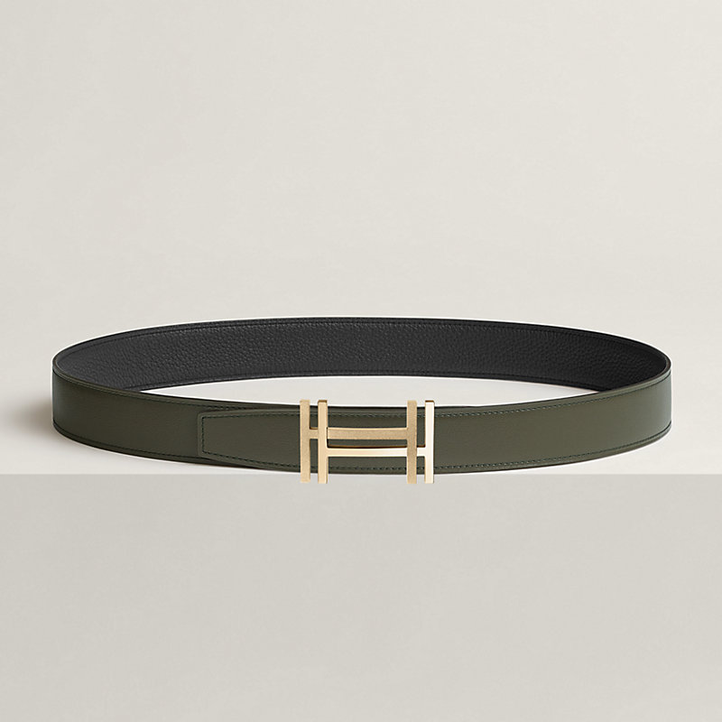 H au Carre belt buckle & Reversible leather strap 32 mm