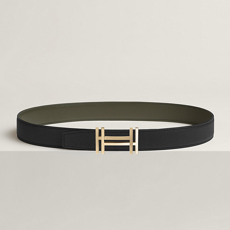 H au Carre belt buckle & Reversible leather strap 32 mm