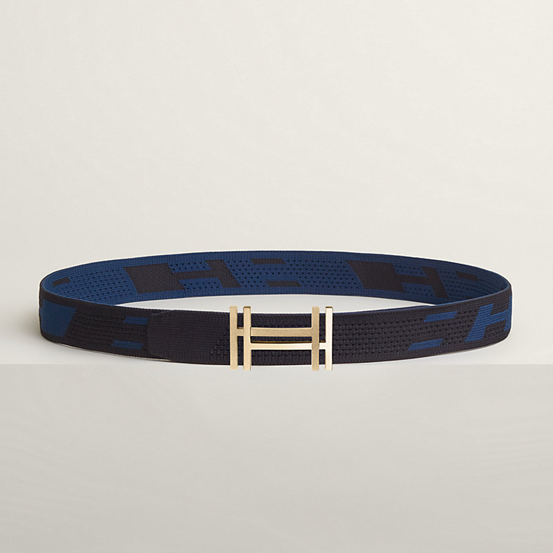 Hermes Constance 32mm Silver H Black Steel Blue Reversible Belt