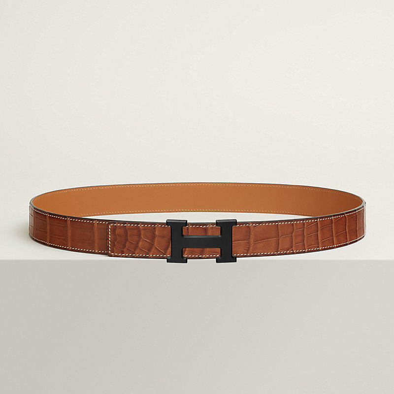 H belt buckle & Leather strap 32 mm