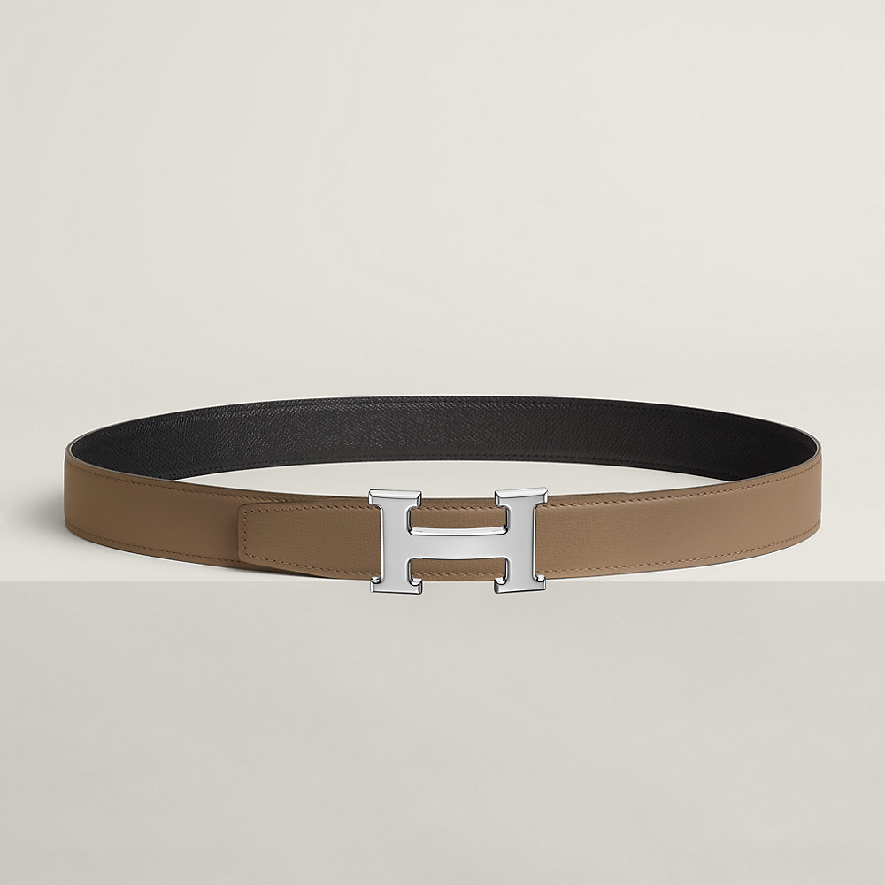 HM BELT BUCKLE & REVERSIBLE BLACK LEATHER STRAP 38 MM SILVER HARDWARE