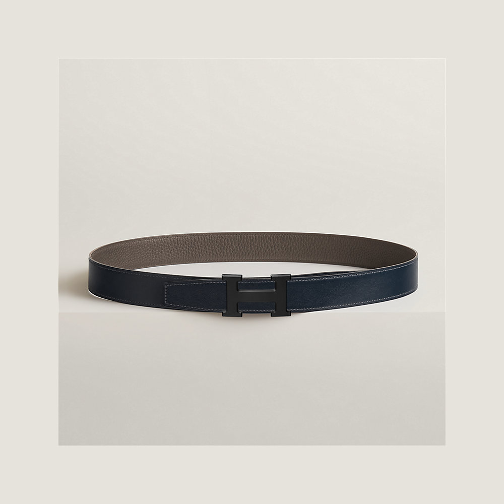 MINI H BELT BUCKLE & REVERSIBLE BLACK LEATHER STRAP 24 MM GOLD HARDWARE