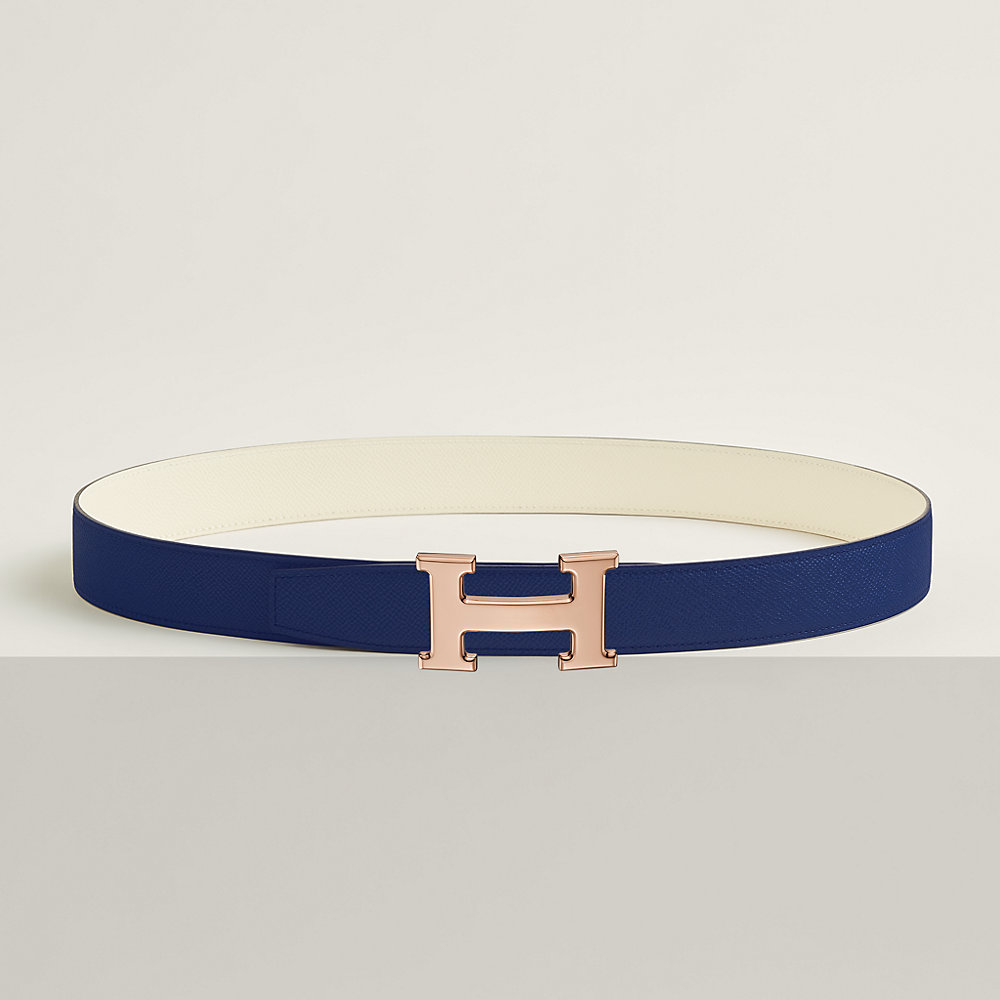 HM H BELT BUCKLE & REVERSIBLE BLACK LEATHER STRAP 38MM GOLD HARDWARE