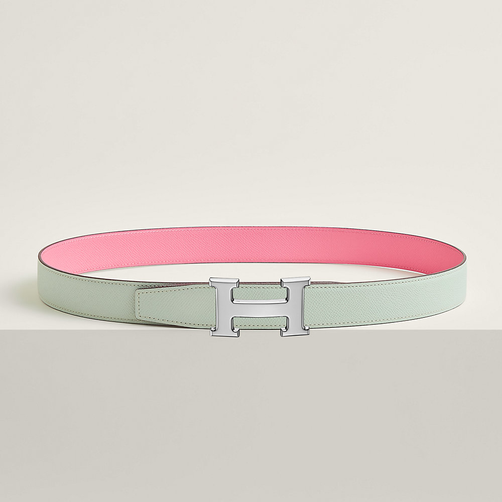 TUBE H BELT BUCKLE & REVERSIBLE TEAL GREEN AND BLACK LEATHER STRAP 38MM SILVER HARDWARE