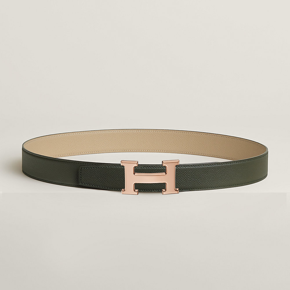 HM H BELT BUCKLE & REVERSIBLE BLACK AND WHITE LEATHER STRAP 38MM BLACK HARDWARE