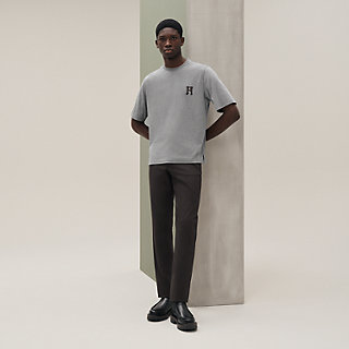【肉厚 胸刺繍 /Gris Clair】HERMES ジャージーTシャツ HERMES エルメス 衣類 H刺繍Tシャツ メンズXL ホワイト コットン