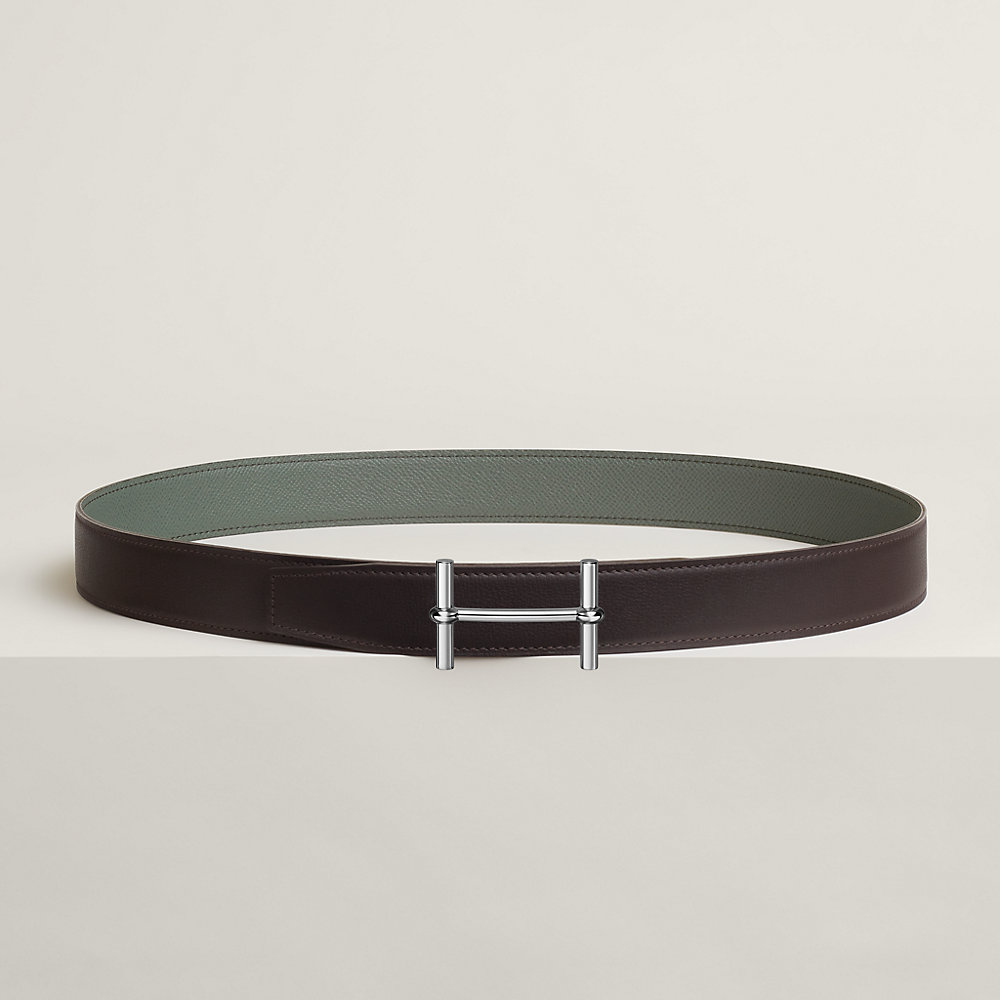 HM H D'ANCRE BELT BUCKLE & REVERSIBLE COFFEE BROWN LEATHER STRAP 38 MM SILVER HARDWARE