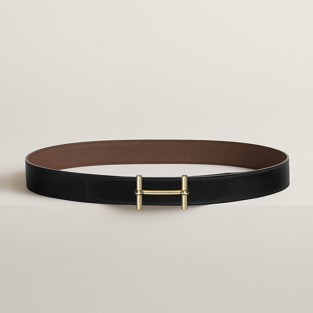 HM H D'ANCRE BELT BUCKLE & REVERSIBLE CHOCOLATE BROWN LEATHER STRAP 38 MM GOLD HARDWARE