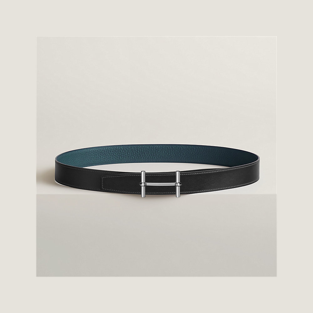 HM H D'ANCRE BELT BUCKLE & REVERSIBLE BLACK LEATHER STRAP 38 MM SILVER HARDWARE