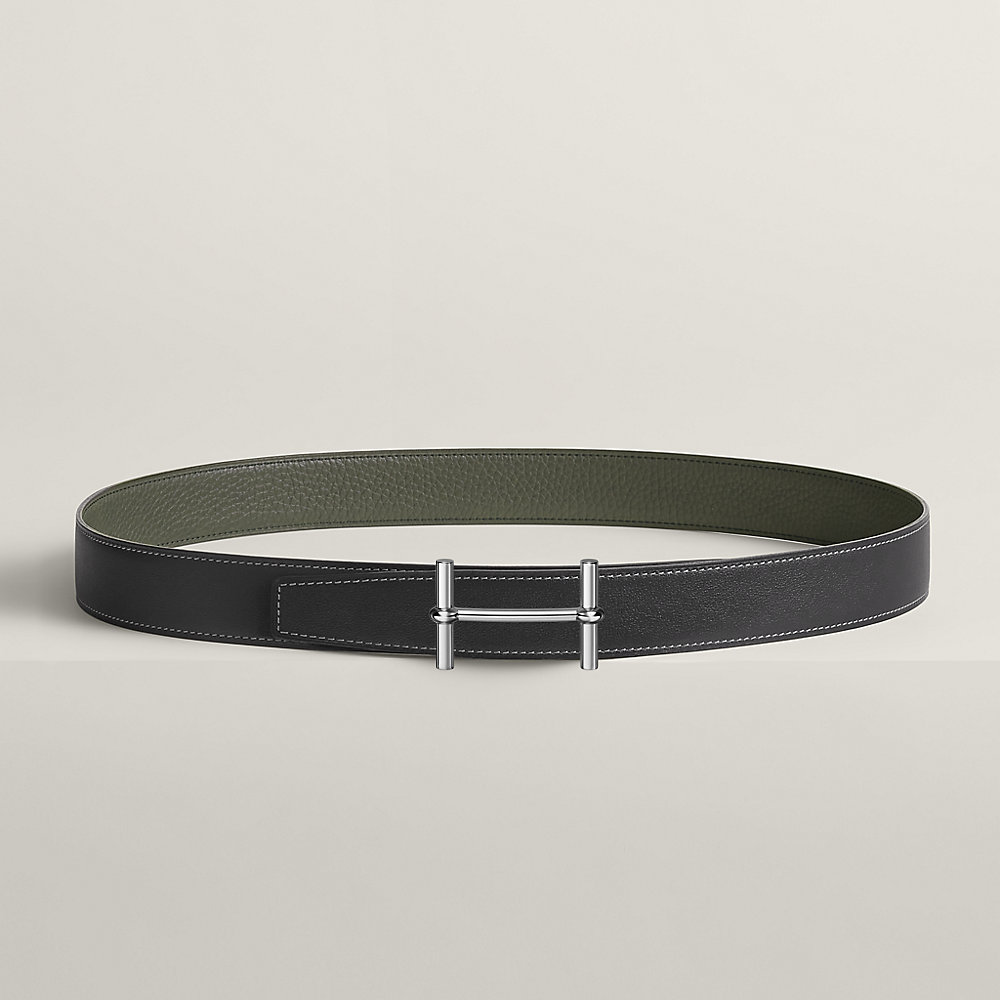 HM ANCRE BUCKLE & REVERSIBLE BLACK AND KHAKI BROWN LEATHER STRAP 13MM SILVER HARDWARE