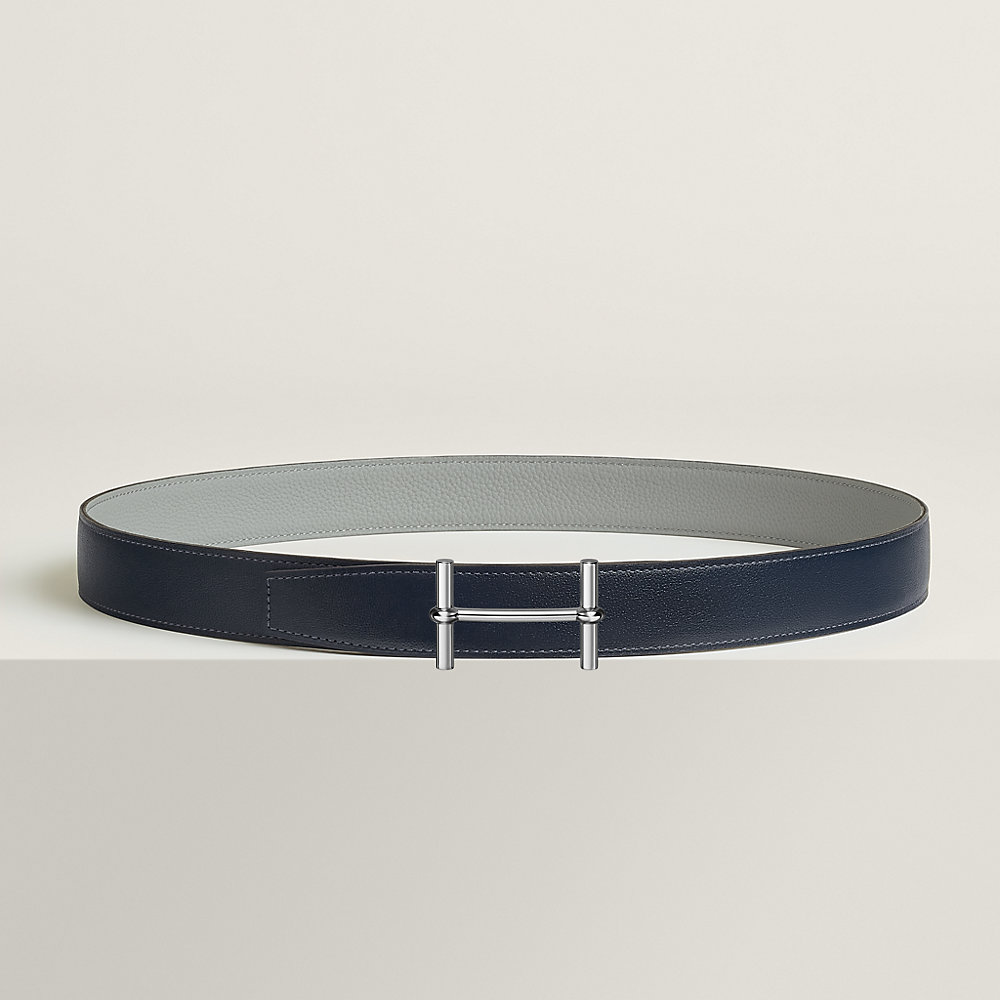 HM H D'ANCRE BELT BUCKLE & REVERSIBLE BLUE GREEN LEATHER STRAP 38 MM SILVER HARDWARE