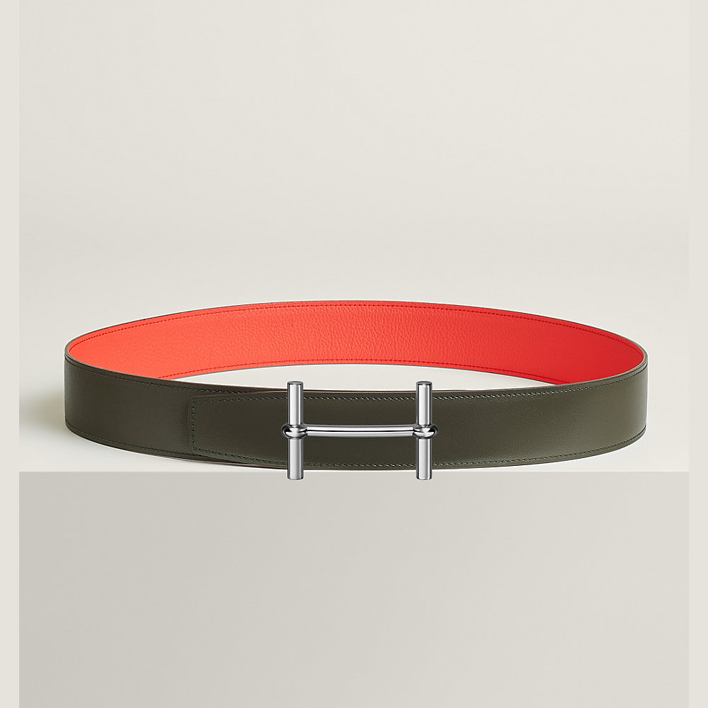 H CONTANCE BELT 38MM SILVER BUCKLE GREY LEATHER