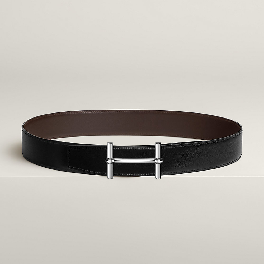 H ULYSSE BELT 38MM SILVER BUCKLE BLACK BLUE LEATHER