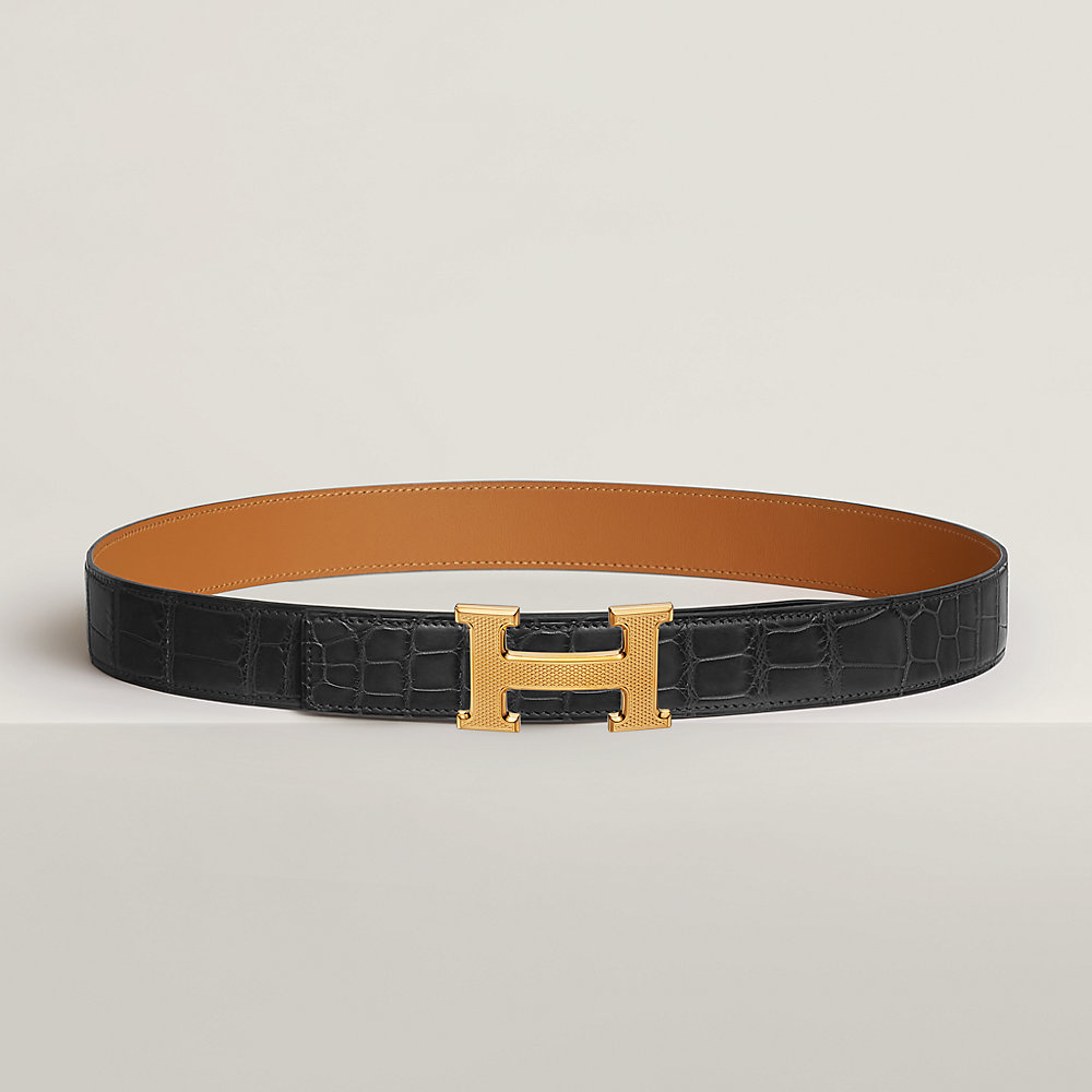 H Guillochee belt buckle & Leather strap 32 mm | Hermès USA