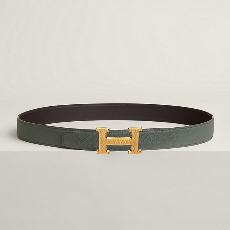 H Guillochee belt buckle & Reversible leather strap 32 mm
