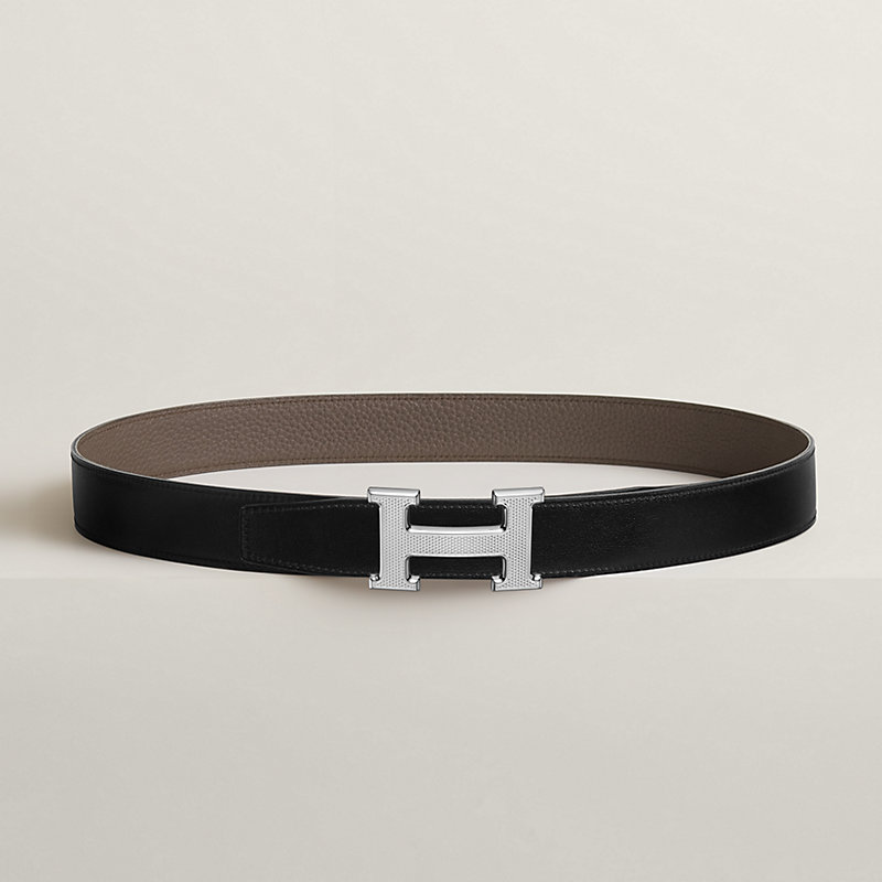 H Guillochee belt buckle & Reversible leather strap 32 mm