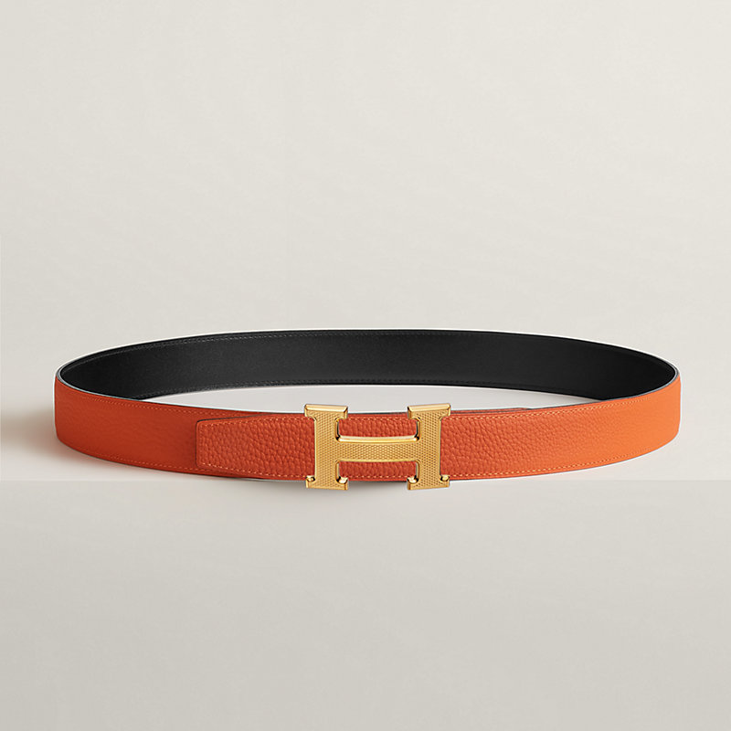 H Guillochee belt buckle & Reversible leather strap 32 mm