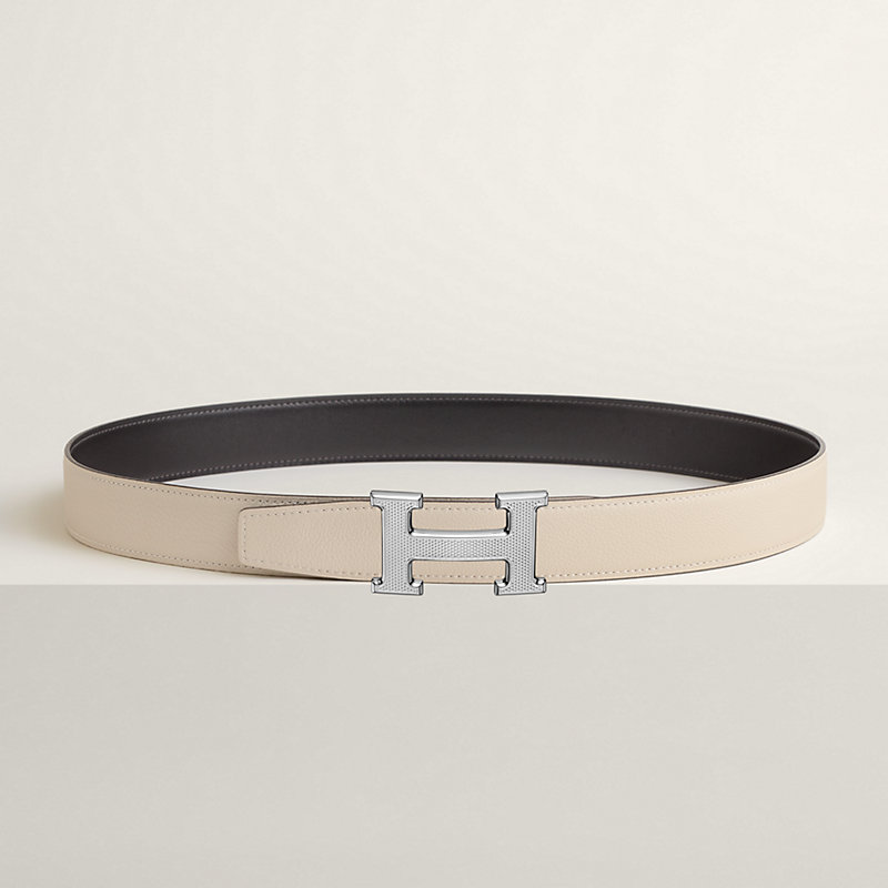 H Guillochee belt buckle & Reversible leather strap 32 mm