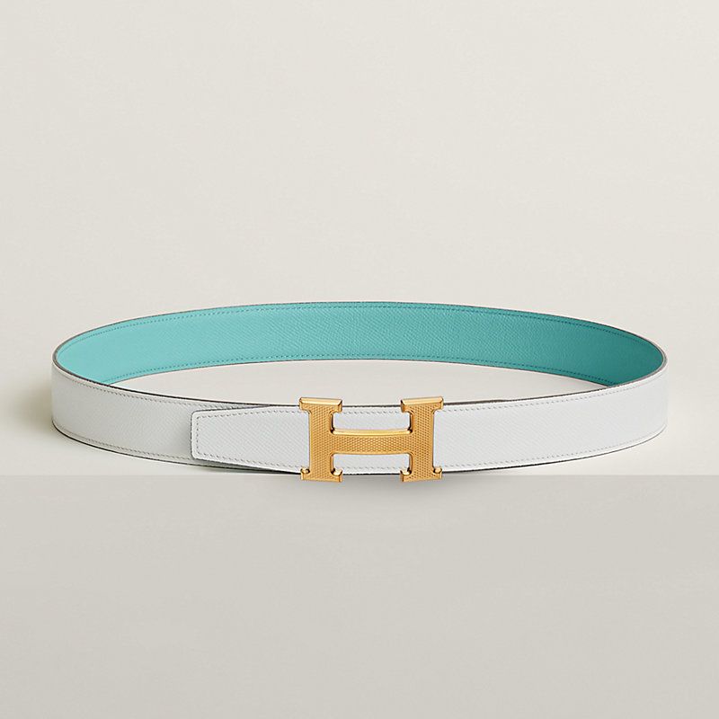 H Guillochee belt buckle & Reversible leather strap 32 mm