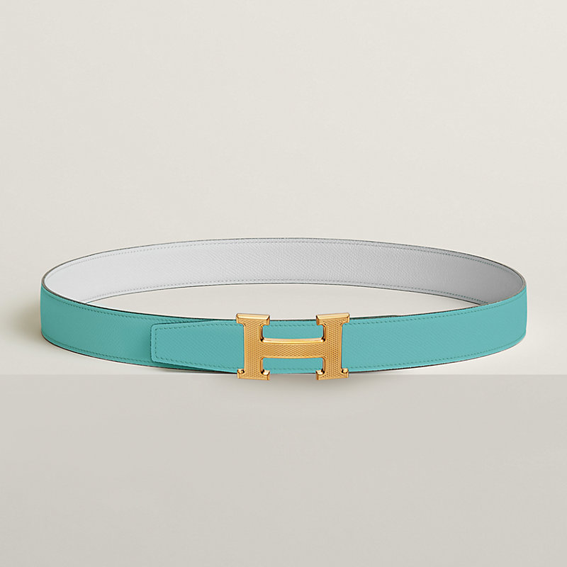 H Guillochee belt buckle & Reversible leather strap 32 mm